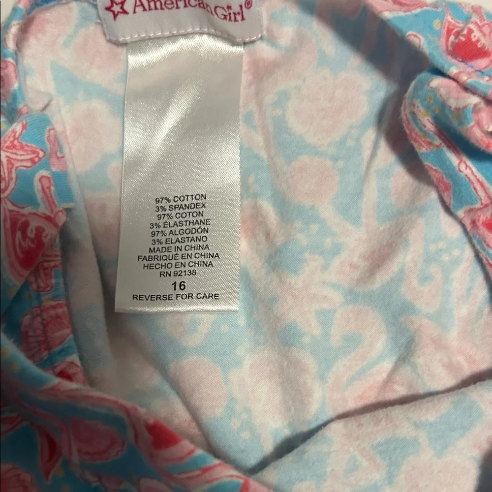 American Girl Floral Halter Dress Flamingos pattern Pink and Blue - Picture 2 of 9